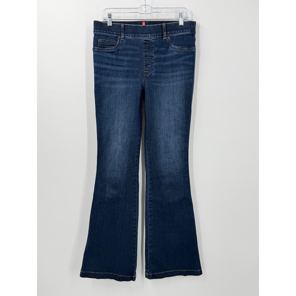 Spanx Flare Jeans Womens sz L x34 Dark Wash Blue Denim Pull On Stretch kick tall
